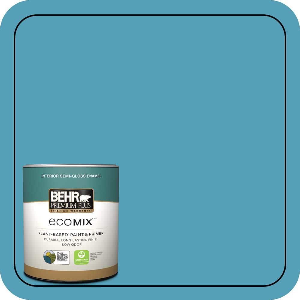 BEHR PREMIUM PLUS 1 qt. #M480-5A North Pole Blue Semi-Gloss Enamel EcoMix Plant-Based Interior Paint & Primer (1)