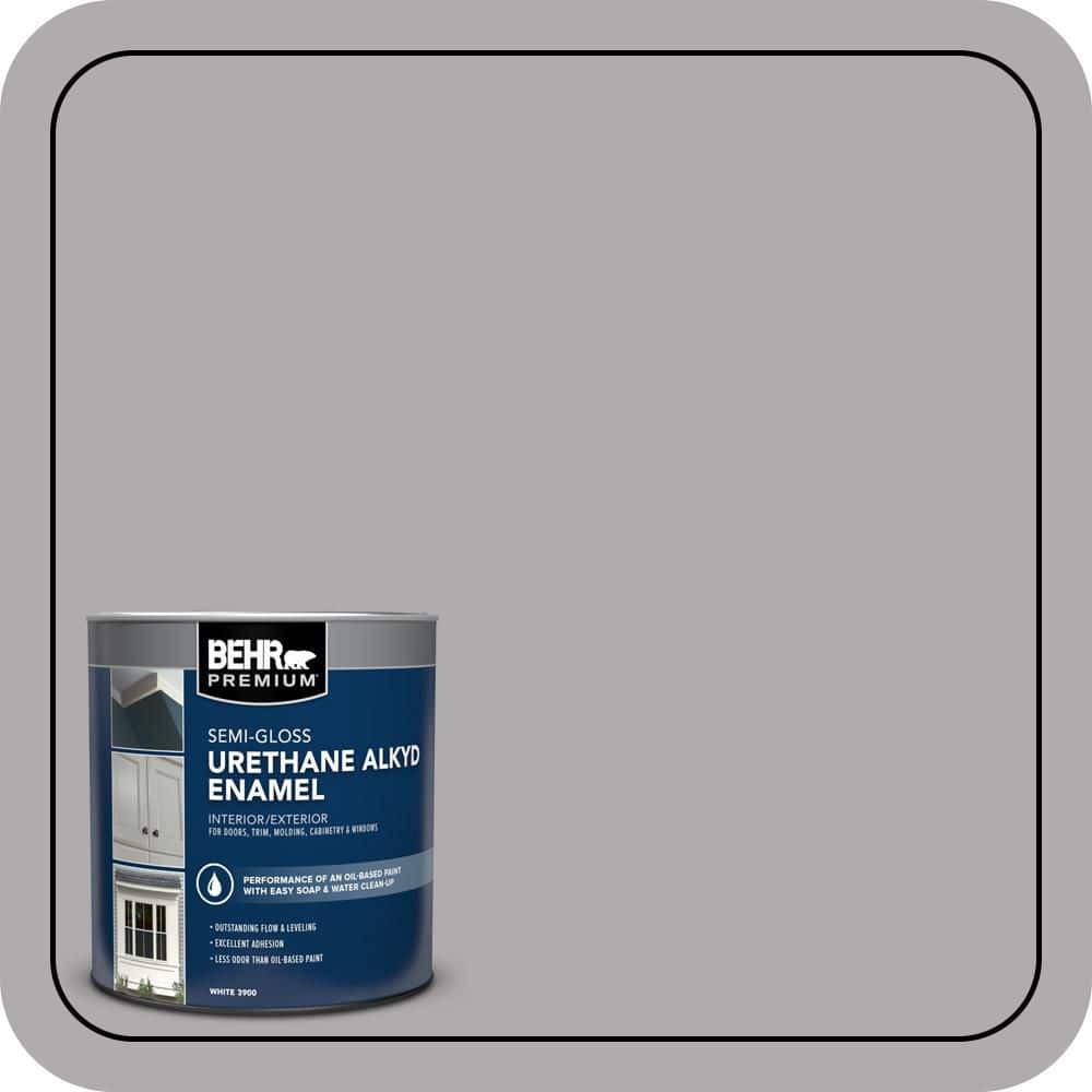 BEHR PREMIUM 1 qt. #N520-3 Flannel Gray Urethane Alkyd Semi-Gloss Enamel Interior/Exterior Paint (1)