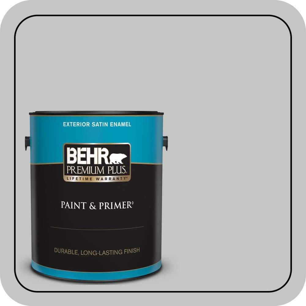 BEHR PREMIUM PLUS 1 gal. #N520-2 Silver Bullet Satin Enamel Exterior Paint & Primer