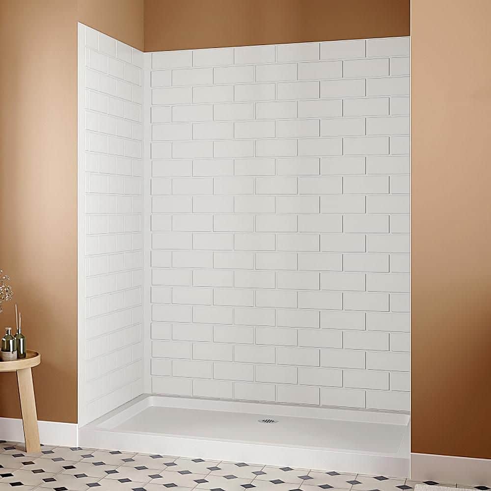 Streamline DSH-1080-97 32 in. L x 60 in. W x 76 in. H 3-Piece Glue-Up Alcove Shower Wall Surround in White Tile Finish (3)