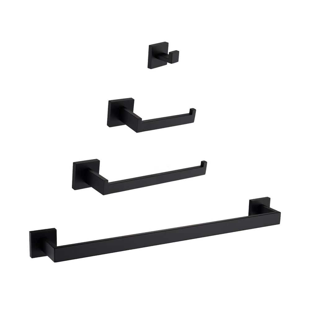Unbranded 4-Piece Bath Hardware Set with Towel Bar, Toilet Paper Holder, Robe Towel Hooks
