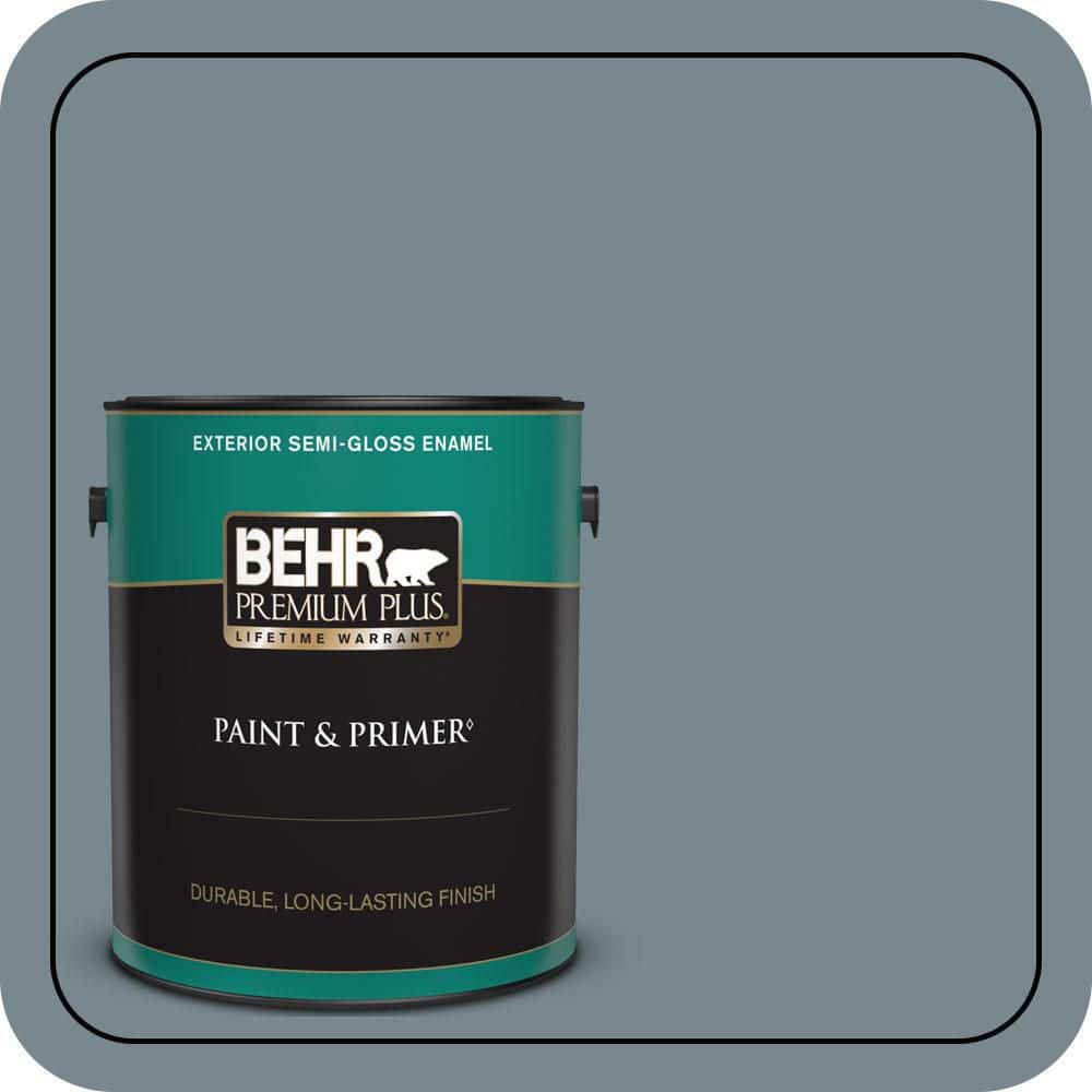 BEHR PREMIUM PLUS 1 gal. #N470-5 Norwegian Blue Semi-Gloss Enamel Exterior Paint & Primer