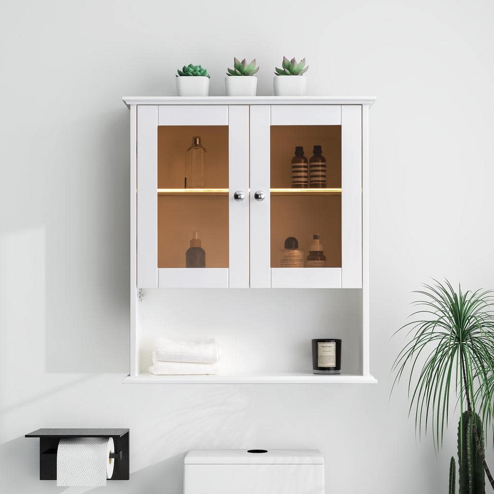 SJ STAR&JANE Mahit 26-in. W x 8-in. D x 30-in. H Bathroom Storage Wall Cabinet in White Assembled