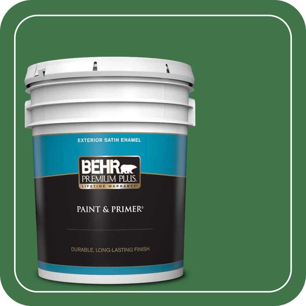 BEHR PREMIUM PLUS 5 gal. #P410-7 Grasslands Satin Enamel Exterior Paint & Primer