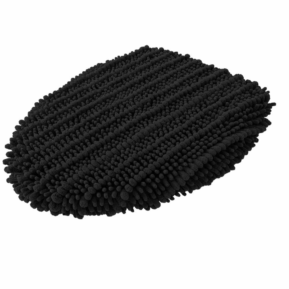 Unbranded Soft Chenille Toilet Lid Cover with Non-Slip Rubber Backing, Machine Washable, 17.5 x 15 in, Black