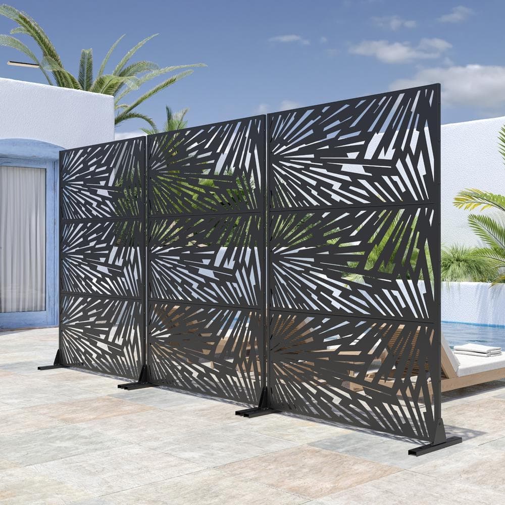 Lirago 72 in. x 47 in. Black Outdoor Metal Privacy Screen Garden Fence Wall Applique (3)
