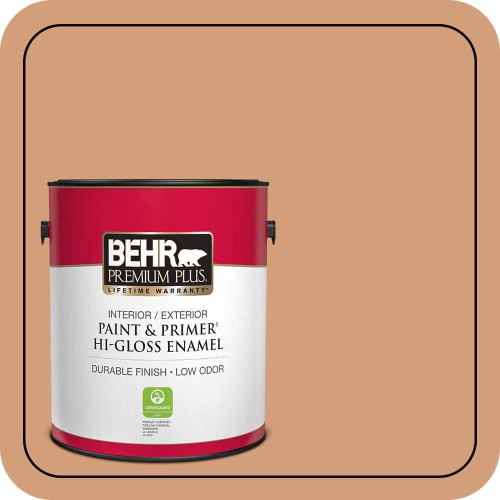 BEHR PREMIUM PLUS 1 gal. #T12-4 Darlin Clementine Hi-Gloss Enamel Interior/Exterior Paint & Primer
