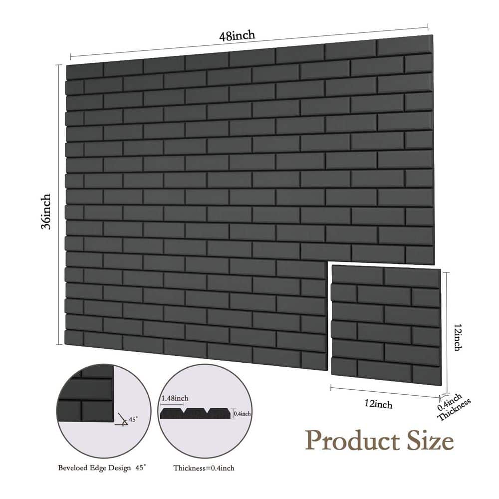 xinyoec 12 Pack 12 x 12 in. Self-Adhesive 3D Brick Pattern Sound Proof Panels for Walls, Decorative Sound Dampening Wall Panels (2)