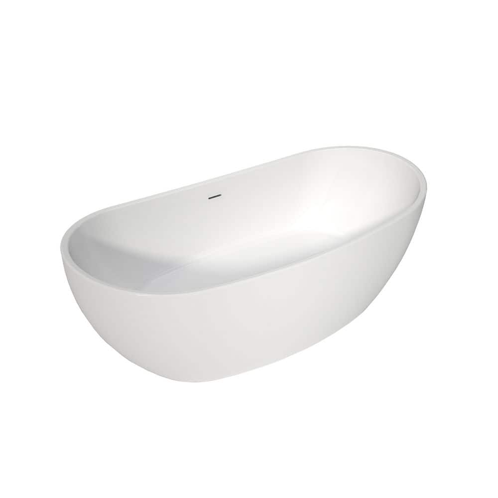 LIVACA 64.96 in. x 31.96 in. Deep Soaking Acrylic Freestanding Bathtub with Gloss White Finish for Modern Bathrooms (2)