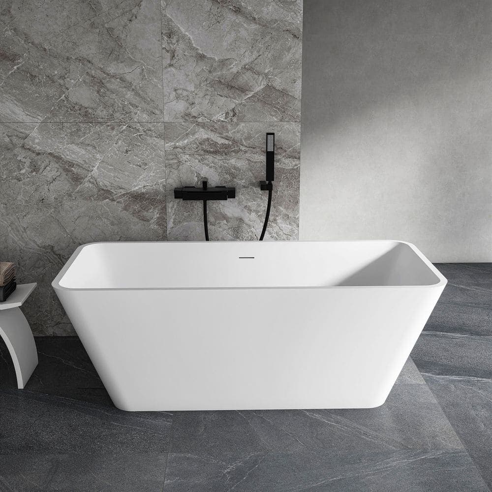 AVAXA 31 in. Freestanding Solid Surface Rectangle Soaking Bathtub For Bathroom (2)