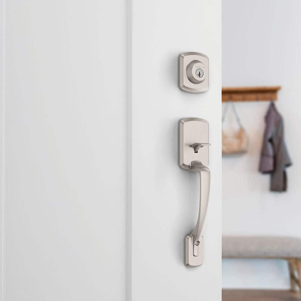 Kwikset Henley Satin Nickel Keyed Entry Single Cylinder Door Handleset with Maven Doorknob Featuring Smartkey Security (2)