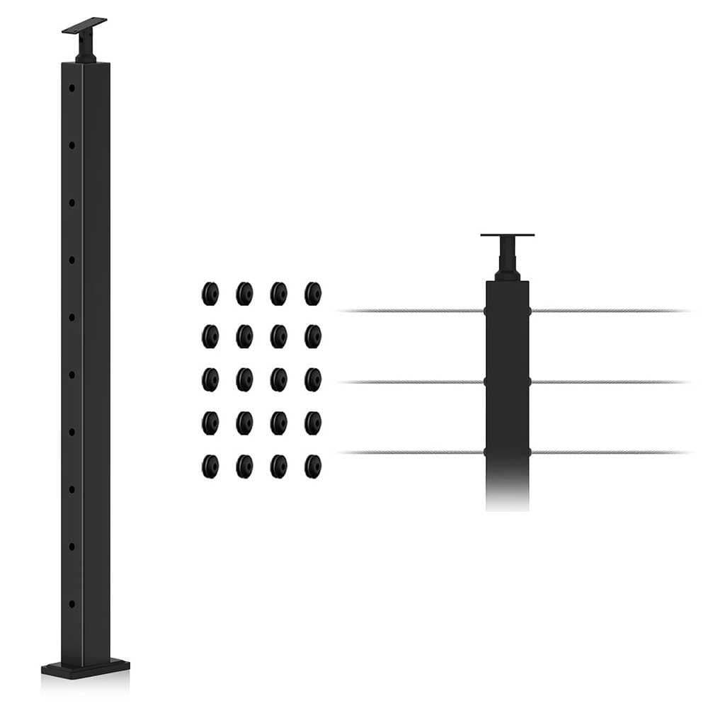 Afoxsos 35 in. x 2 in. Matte Black T304 Stainless Steel Adjustable Cable Railing Post for Indoor Outdoor Systems (1)