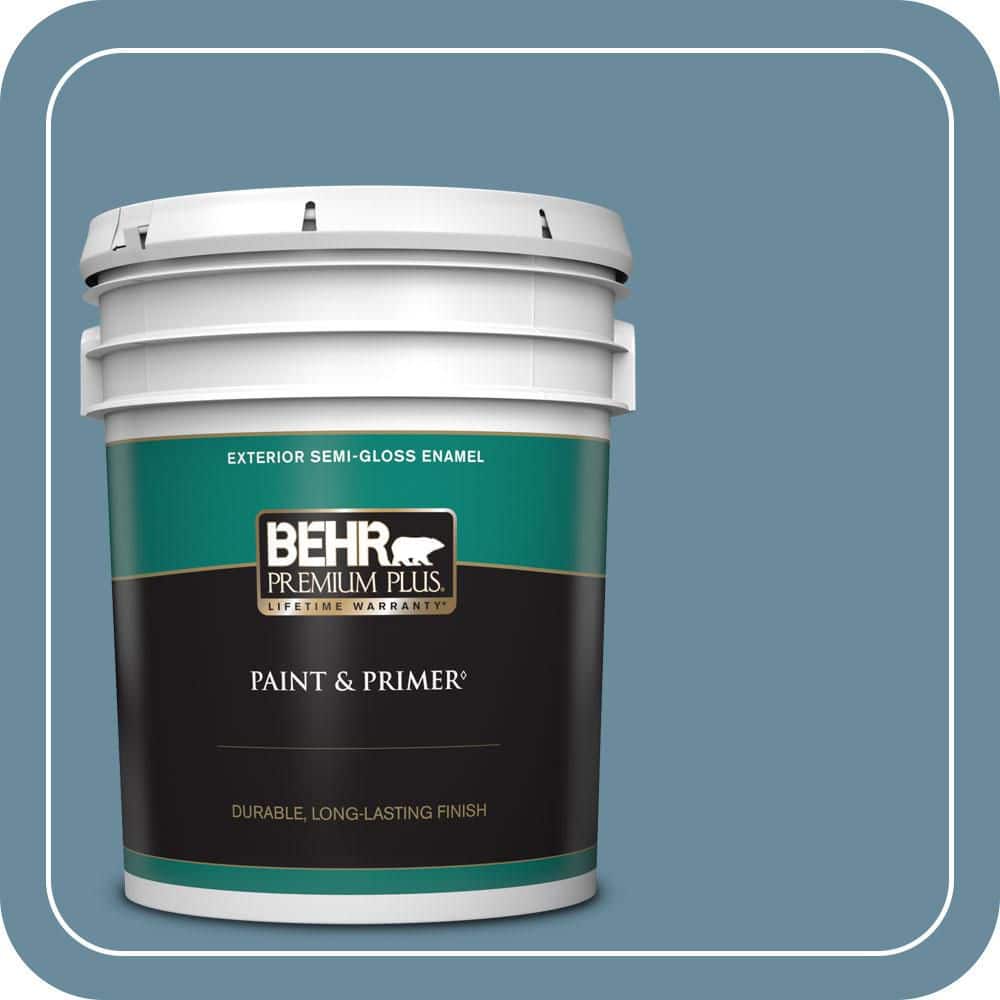 BEHR PREMIUM PLUS 5 gal. #550F-5 Winter Lake Semi-Gloss Enamel Exterior Paint & Primer