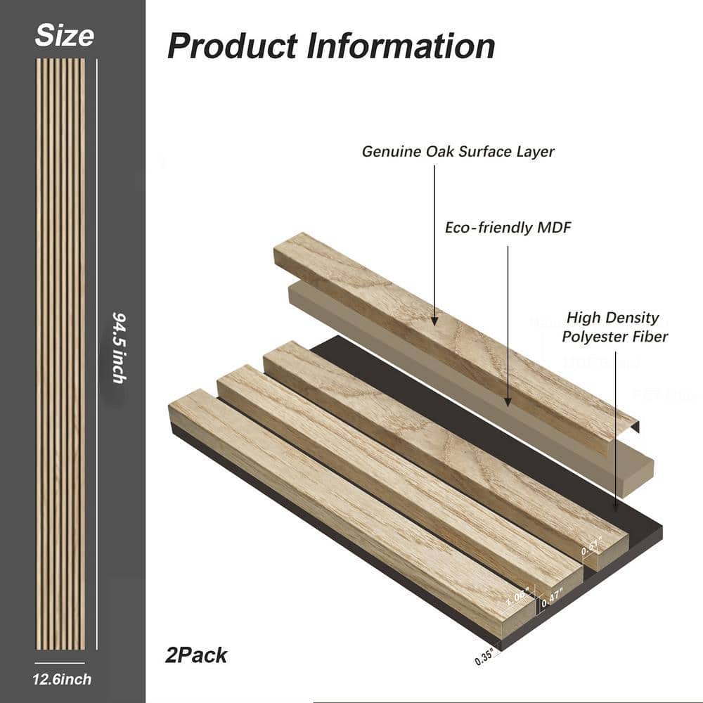 EPIPHANY DOUBLED INC 0.83 in. x 7.87 ft. x 1.05 ft. Natural Wood Veneer MDF Panel Acoustic 3D Wall Panels, White Oak (2-Piece) (2)