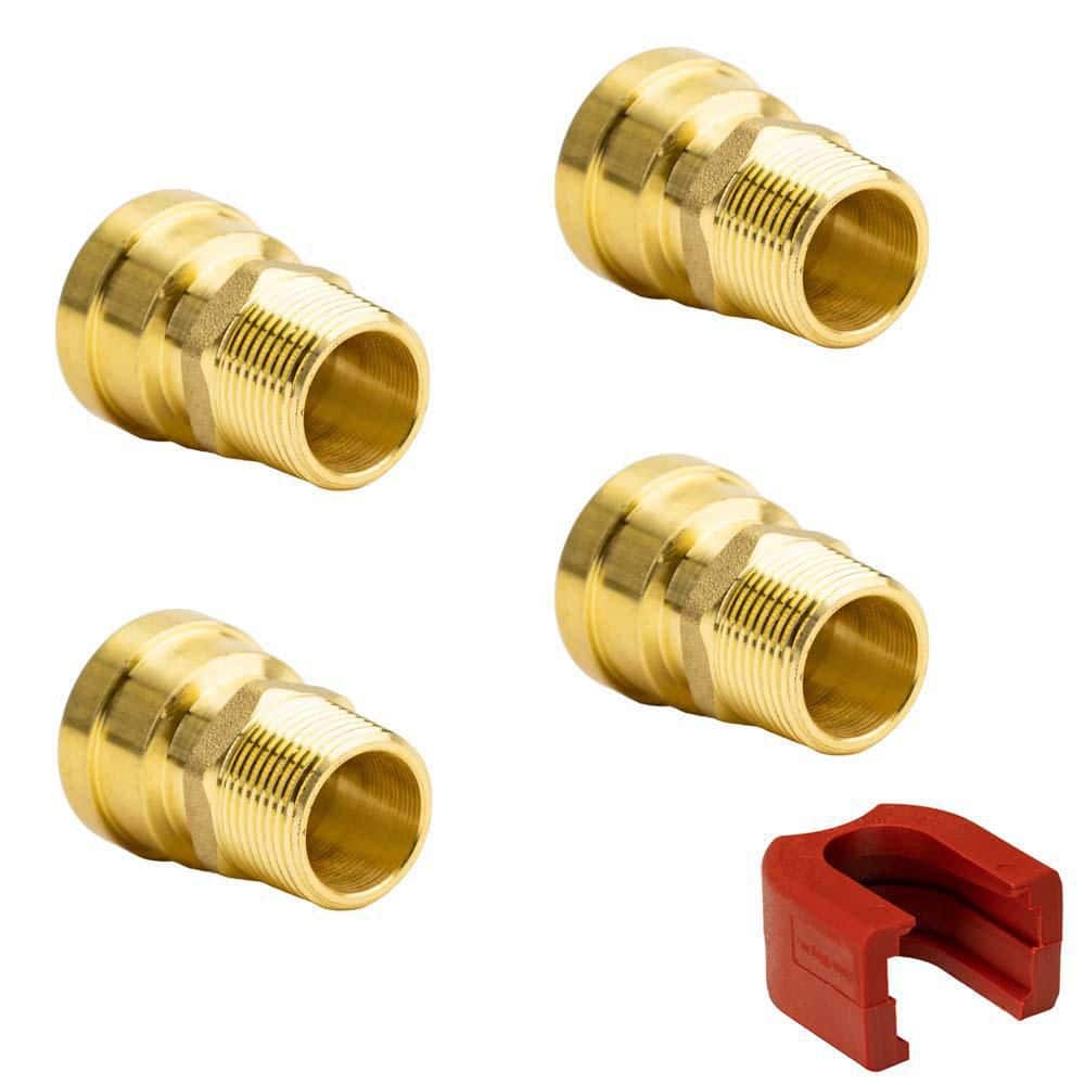 QUICKFITTING 1 in. Brass Push-to-Connect MNPT (Male Thread) Adapter Fitting with SlipClip Release Tool
