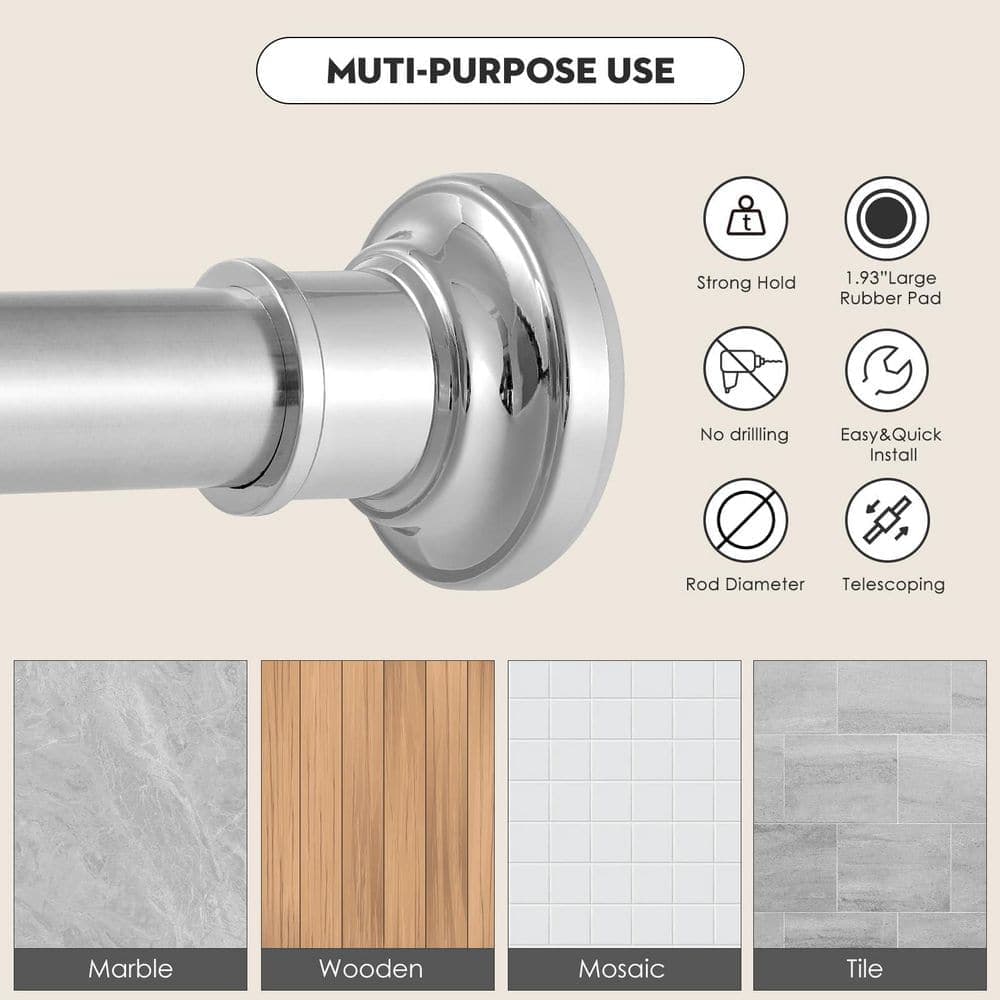 Wudkey 30 in. to 120 in. Heavy Duty Adjustable Spring Rods for Bathroom, Long Curtain Rod, Tension Shower Curtain Rods, Silver (3)