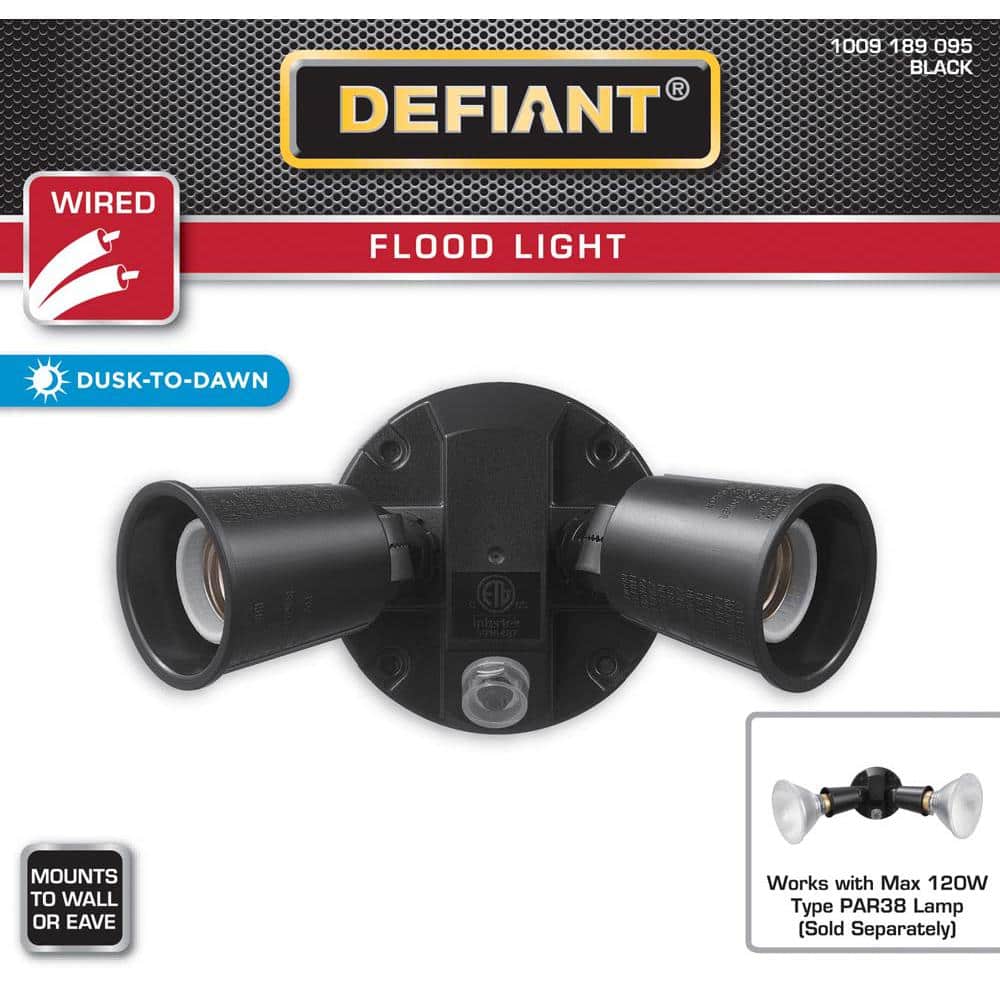 Defiant PAR Black Dusk-to-Dawn Activated Wired Outdoor 2-Head Security Flood Light (3)