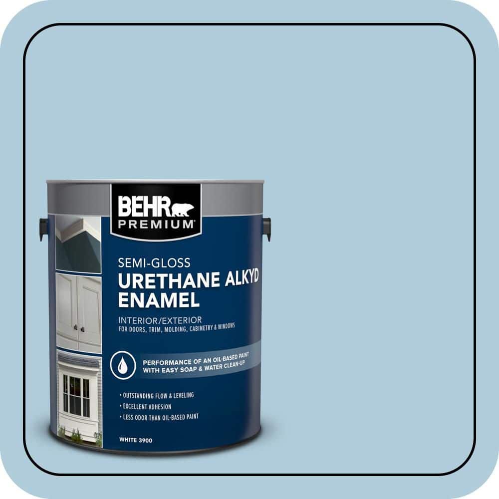 BEHR PREMIUM 1 gal. #S500-2 Essex Blue Urethane Alkyd Semi-Gloss Enamel Interior/Exterior Paint (1)