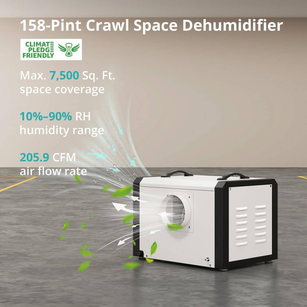 KESNOS 158 pt. 7,500 sq. ft. Commercial Dehumidifier with Pump and Drain Hose in White for Crawl Space and Basement (3)