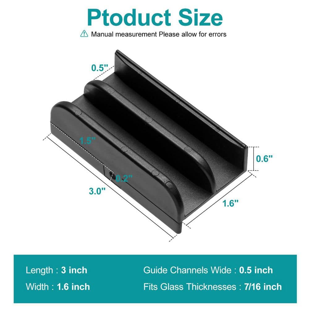 Numhew 1-Piece Sliding Shower Door Bottom Track Top-Hung Plastic Track for 7/16 in. Thick Glass with Mounting Hardware in Black (2)