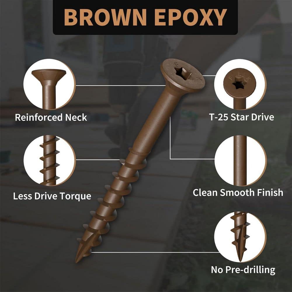Afoxsos Wood Screws 2 in. Brown Epoxy Coated T25 Star Bit Excellent Rust Resistant Outdoor Decking Screws (100-Pack) (2)