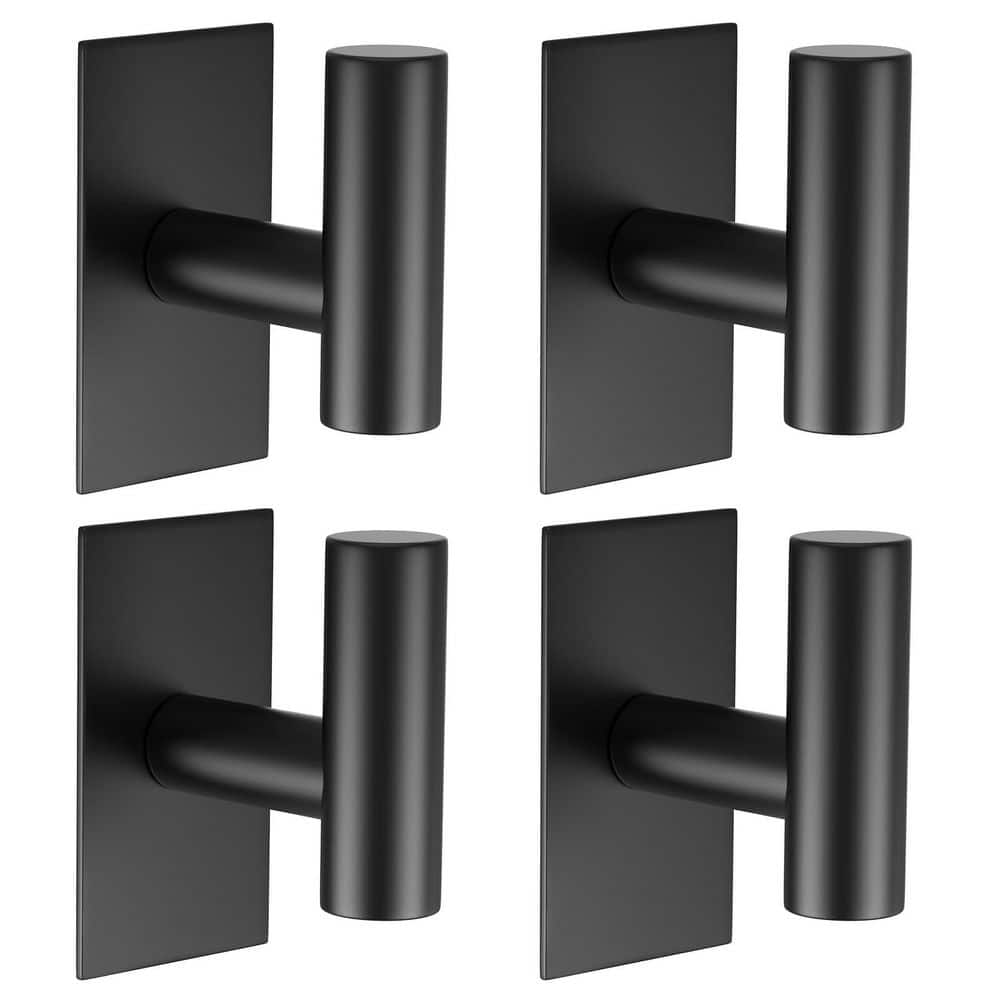 LAIFUCAM Adhesive Wall Hook Towel Holder in Black for Kitchen or Bathroom, Heavy Duty Stainless Steel, Waterproof, 4 Pack