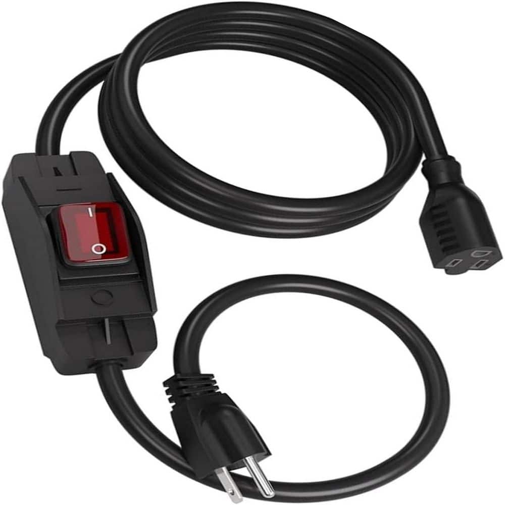 HIITIO Heavy-Duty Power Extension Cable 6 ft. 14 / 3 SJTW Outdoor Extension Cord with Waterproof On / Off Switch, Black (1)