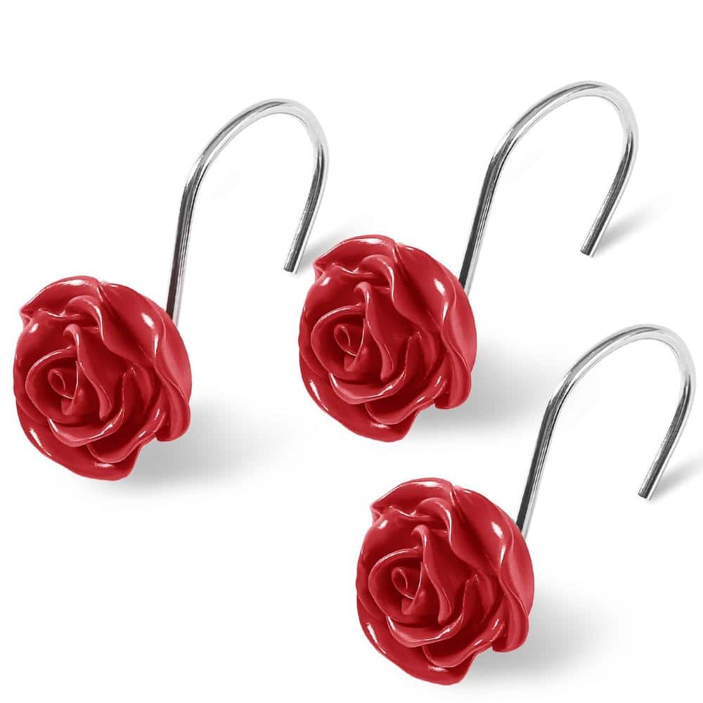 Unbranded 12-Pack Metal Rustproof Red Rose Flower Decorative Shower Curtain Hook Rings for Bathroom Shower Rods (1)