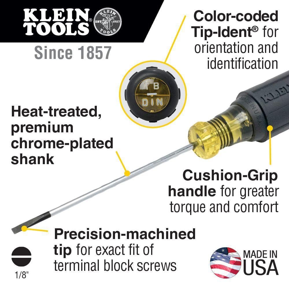 Klein Tools 1/8 in. Terminal Block Screwdriver with 4 in. Shank- Cushion Grip Handle (2)