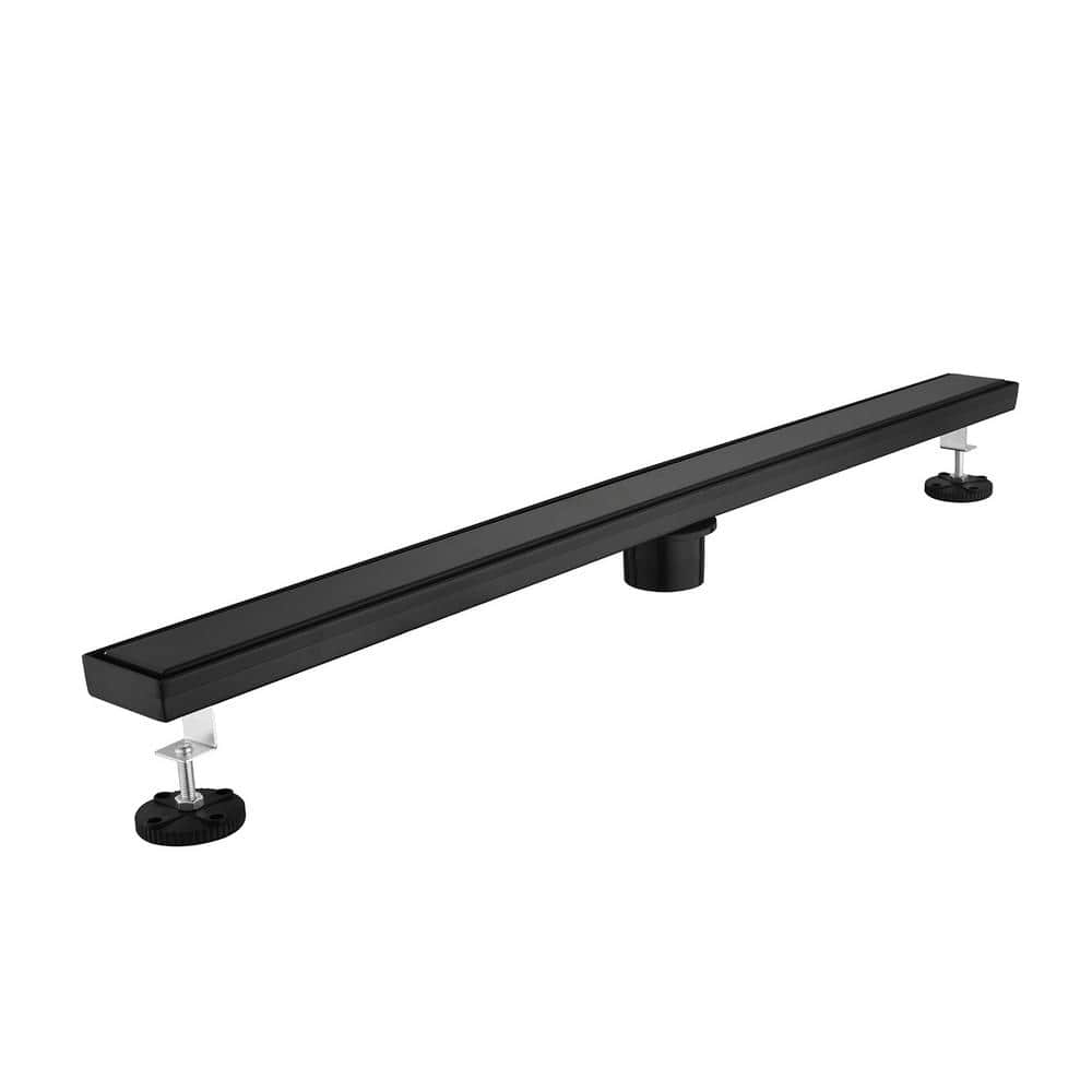 Tahanbath 32 in. Linear Shower Drain, Included Hair Strainer and Leveling Feet in Matt Black (1)