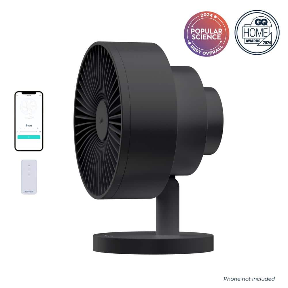 Windmill Smart Whisper-Quiet 8 in. Air Circulator and Desk Fan with 5 Speeds and Remote to Black