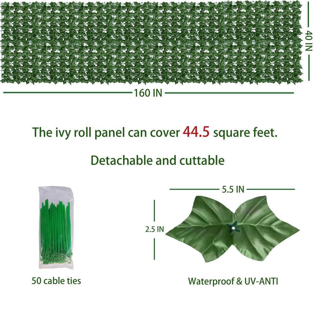 OGETFUUR 40 in. x 160 in. Ivy Plastic Green Privacy Fence Wall Screen, UV-Anti Faux Greenery Backdrop Hedges Fence Panels (2)