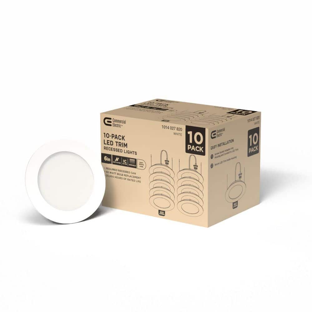 Commercial Electric 10-pack 6 in. Value Series Housing Required Dimmable Integrated LED Retrofit Recessed Trim (4)