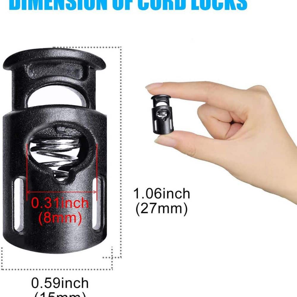 Lukyamzn 100-Pieces Black Plastic Cord Locks for Drawstrings, Shoelaces, Bags, and Clothing (3)
