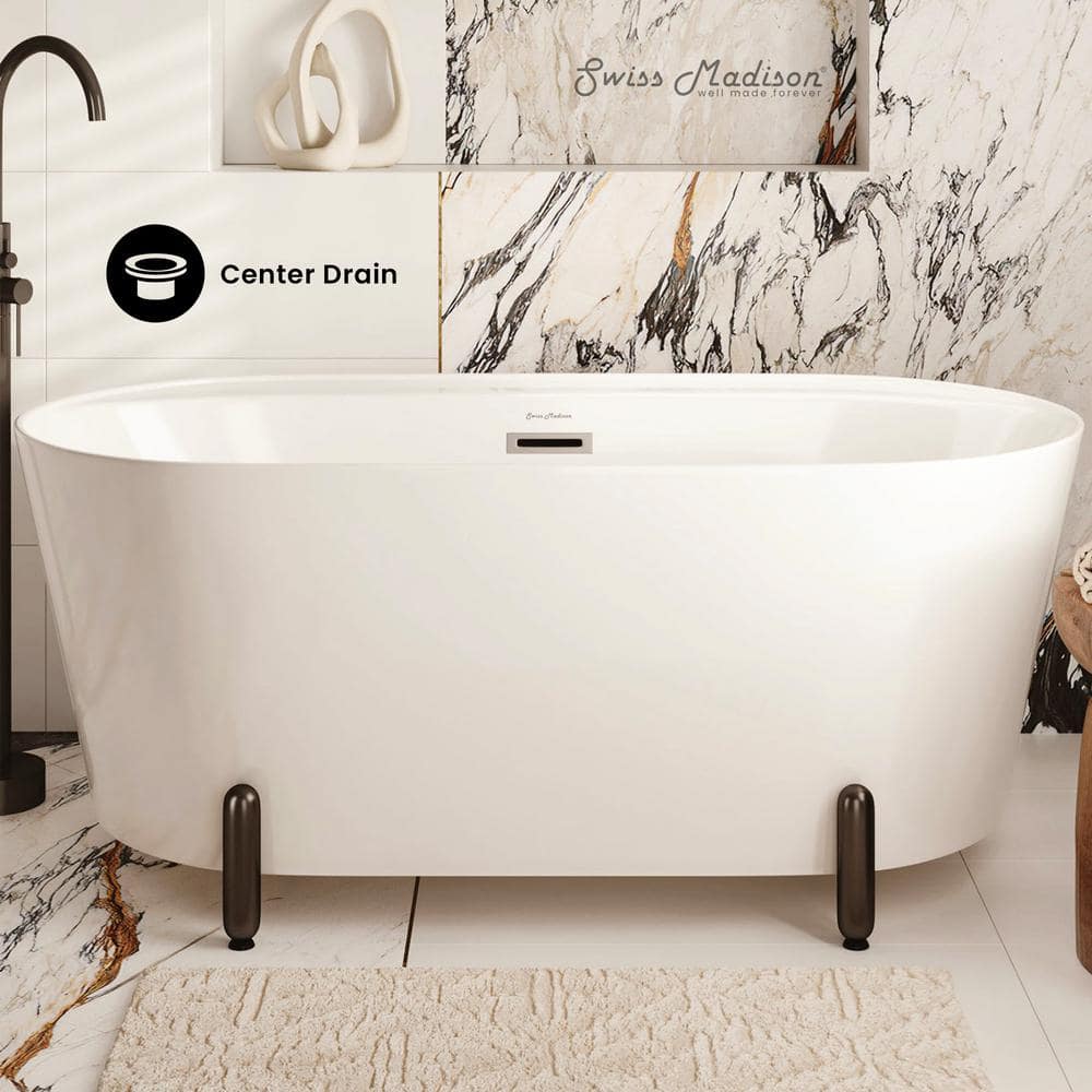 Swiss Madison Monaco 59 in. x 30 in. Freestanding Soaking Bathtub with Reversible Drain and Matte Black Stand (2)