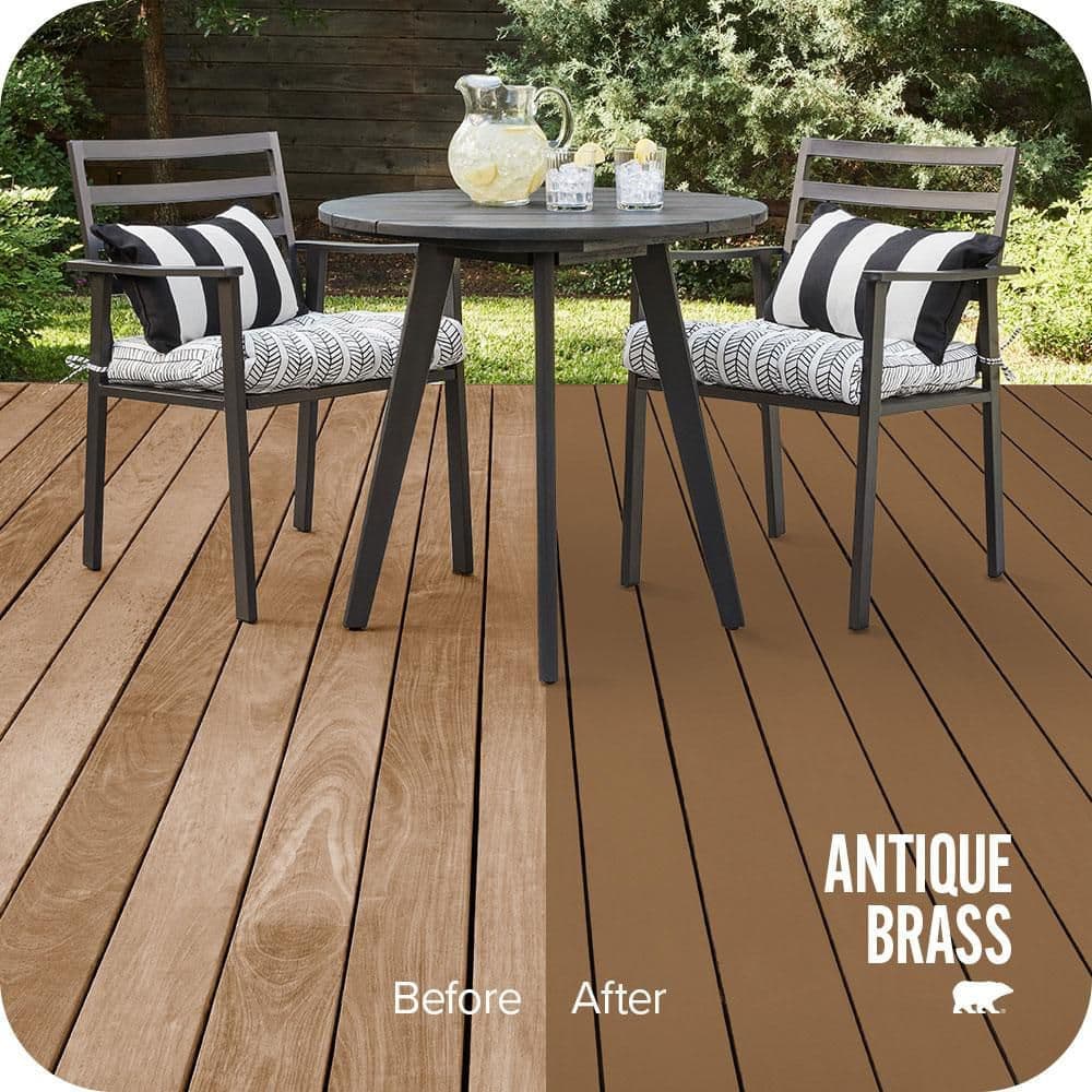 BEHR PREMIUM 1 gal. #SC-115 Antique Brass Solid Color Waterproofing Exterior Wood Stain and Sealer (2)