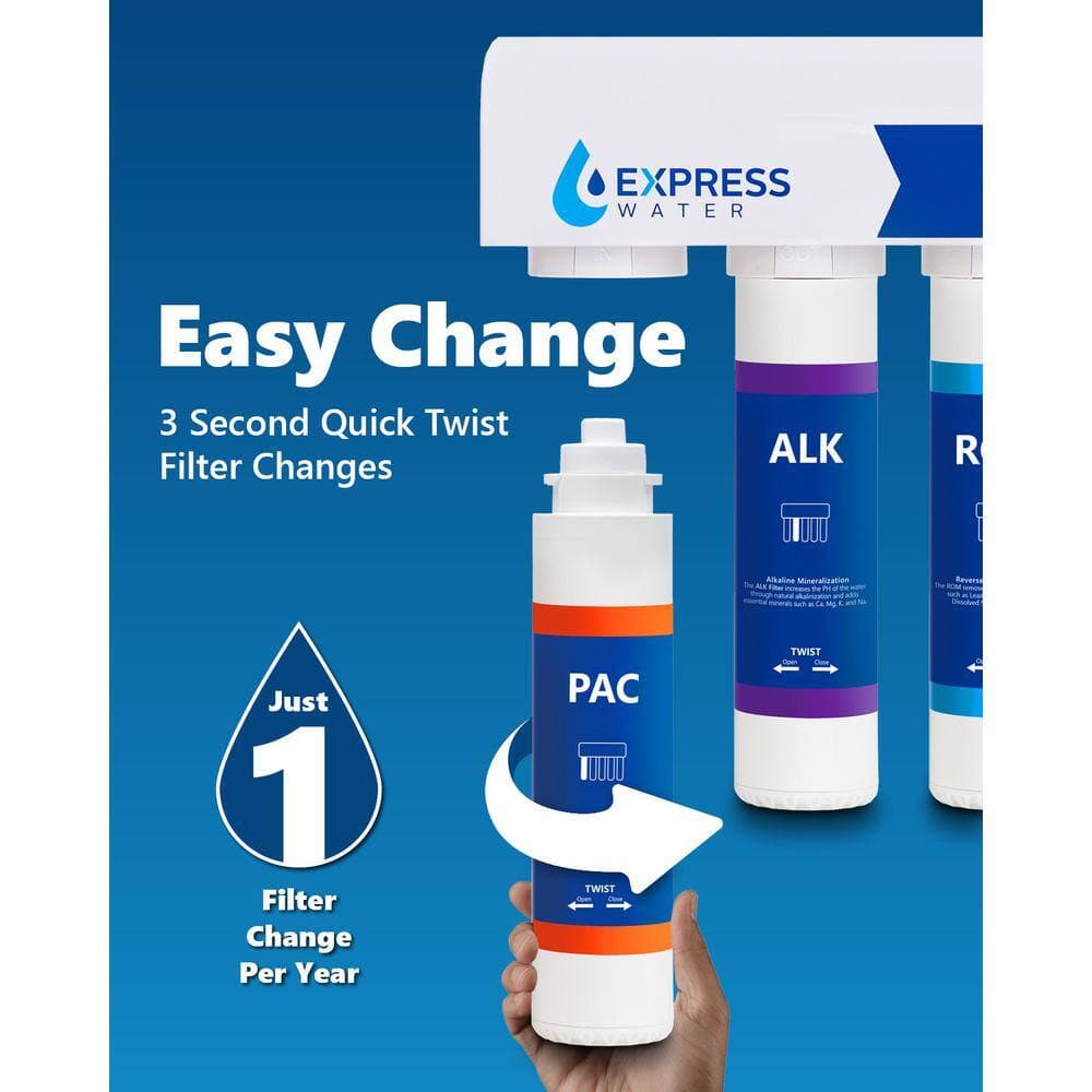 Express Water 100 GPD 1-Year Elite RO Alkaline Reverse Osmosis Replacement Filter Set 5-Easy Change Quick Twist Filters Membrane (2)