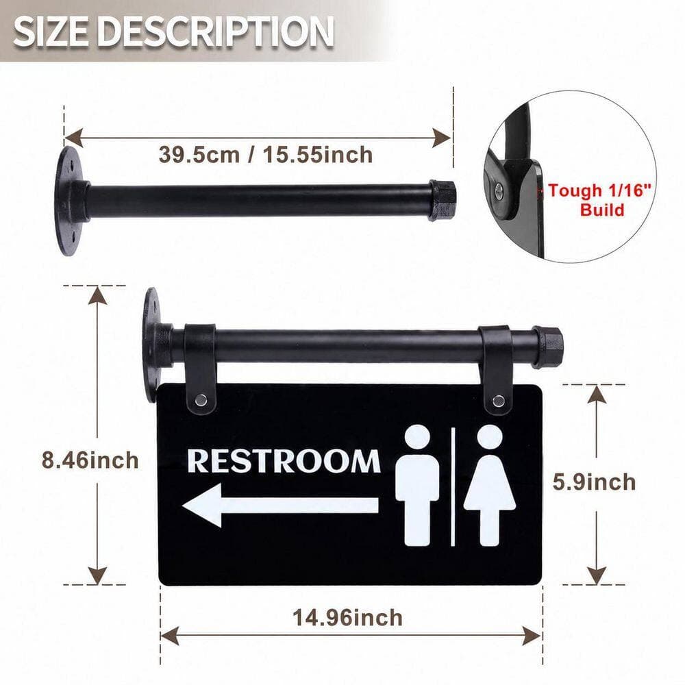 LAIFUCAM 1-Pack 11 in. x 6 in. Acrylic Double Sided Wall Mount Unisex Restroom Sign with Arrow for Business Office Home (2)