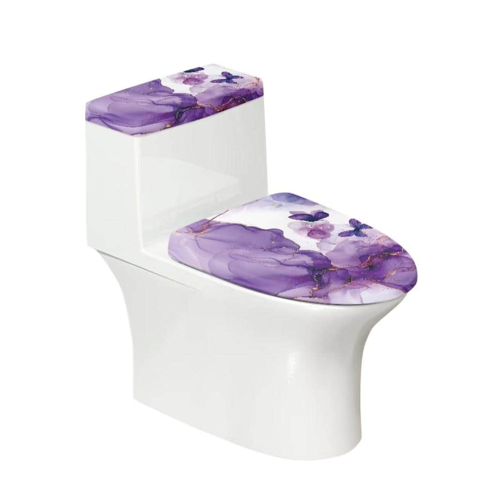 Unbranded Purple Marble Butterfly Toilet Tank Cover 2-Piece Stretchy Polyester Fits Most Toilet Lids in Purple