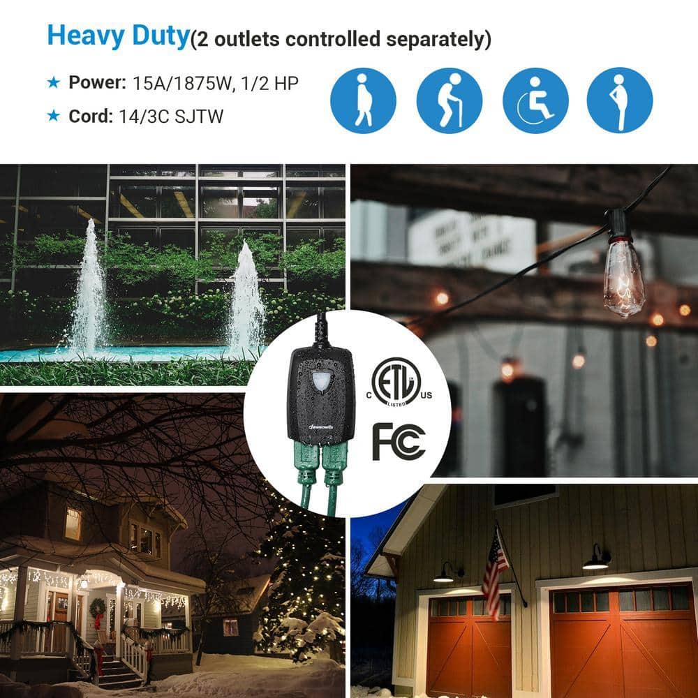 DEWENWILS Outdoor Wireless Remote Control Outlet, dependent Control Sockets (3)