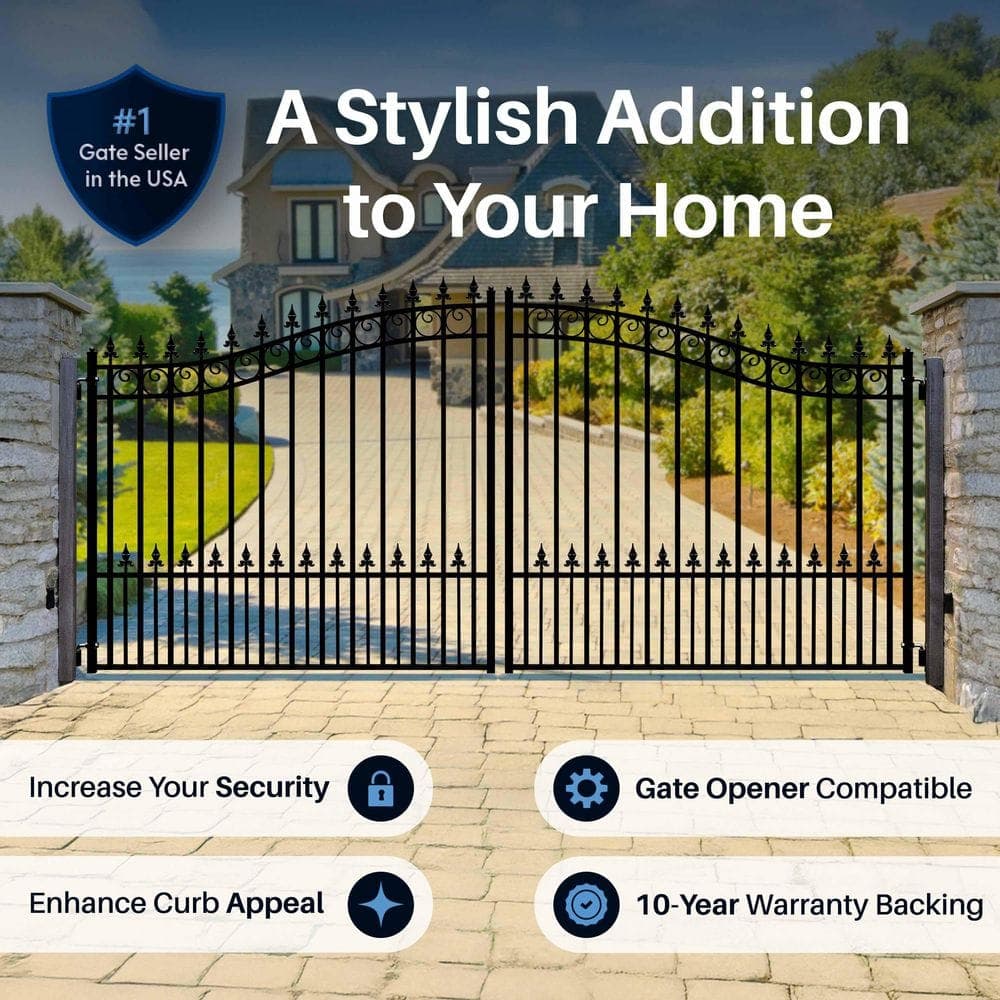 ALEKO Prague Style 16 ft. x 6 ft. Black Steel Dual Driveway Fence Gate (3)