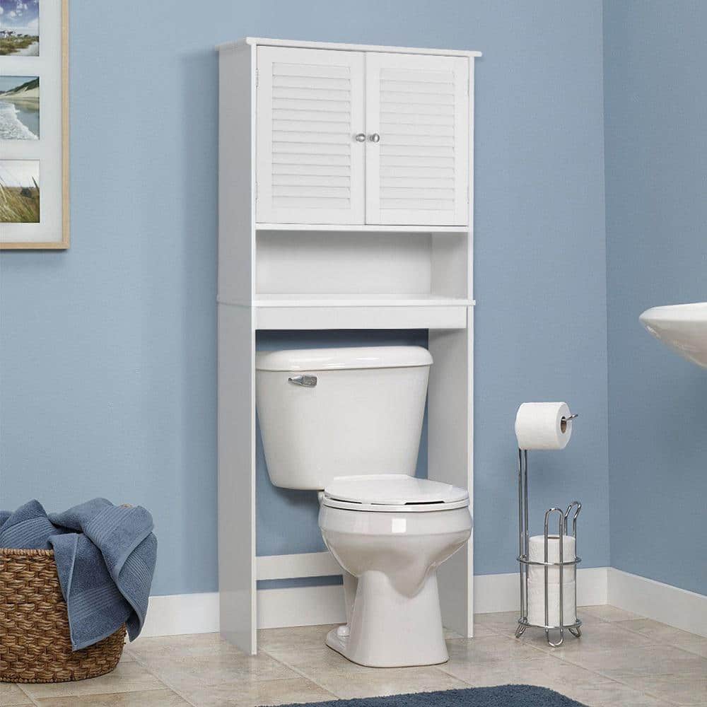 Gymax 26 in. W Bathroom Space Saver Over the Toilet Toppers Shelved Storage Wall Cabinet Organizer in White (2)