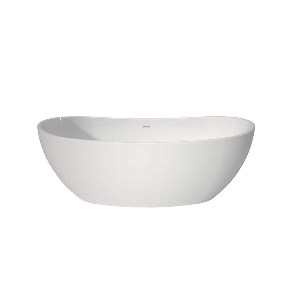 LIVACA 64.96 in. x 31.96 in. Deep Soaking Acrylic Freestanding Bathtub with Gloss White Finish for Modern Bathrooms (1)