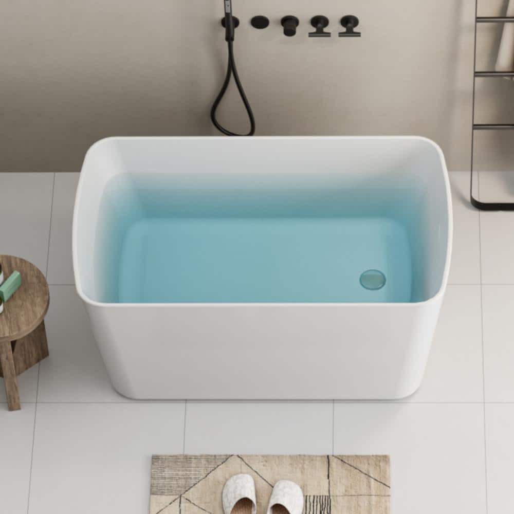 Abruzzo 49 in. x 28 in. Soaking Tub Acrylic Freestanding Soaking Bathtub Square-Shape Japanese Glossy White (2)