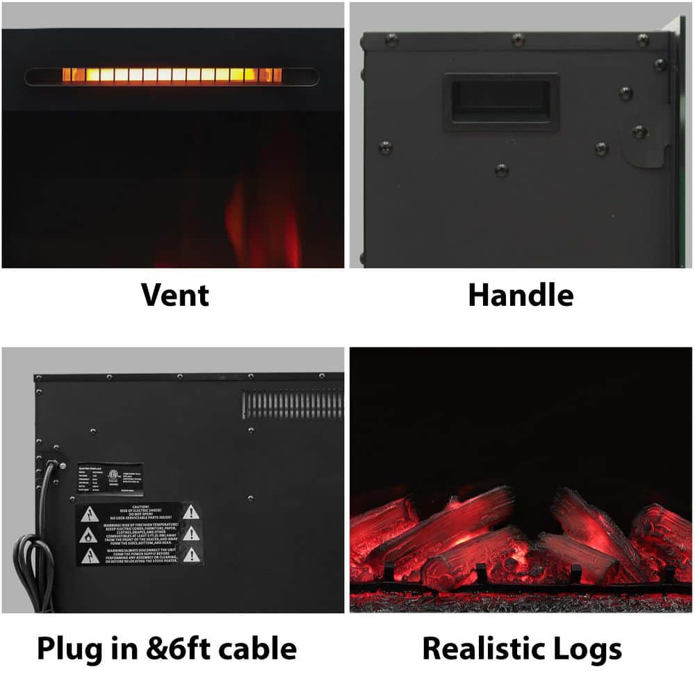 Delandgrand 36 in. Electric Fireplace Insert with Trim Kit, Realistic Log, Overheat Protection, 750/1500W, Adjustable Flame Speed (3)