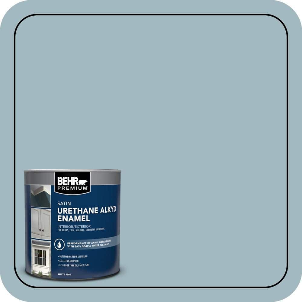 BEHR PREMIUM 1 qt. #BIC-23 Hopeful Blue Satin Enamel Urethane Alkyd Interior/Exterior Paint (1)