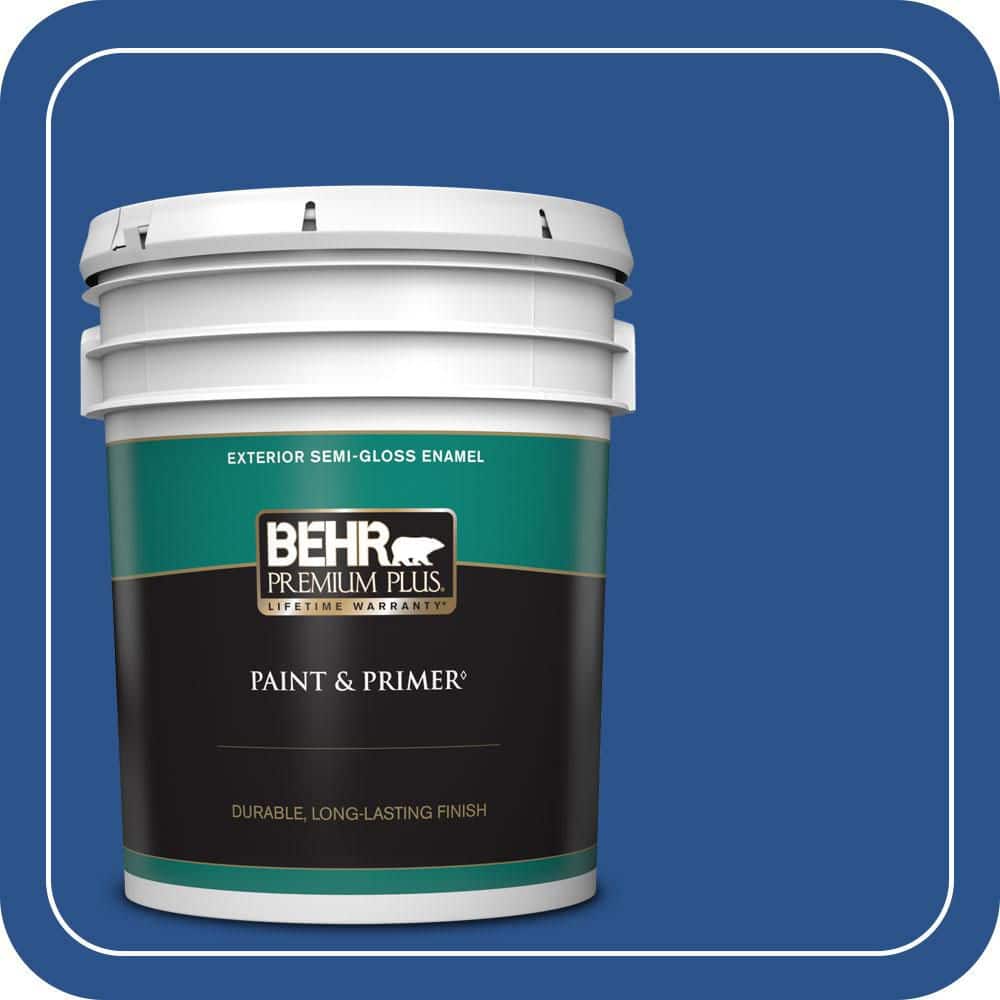 BEHR PREMIUM PLUS 5 gal. #P520-7 Flashy Sapphire Semi-Gloss Enamel Exterior Paint & Primer (1)