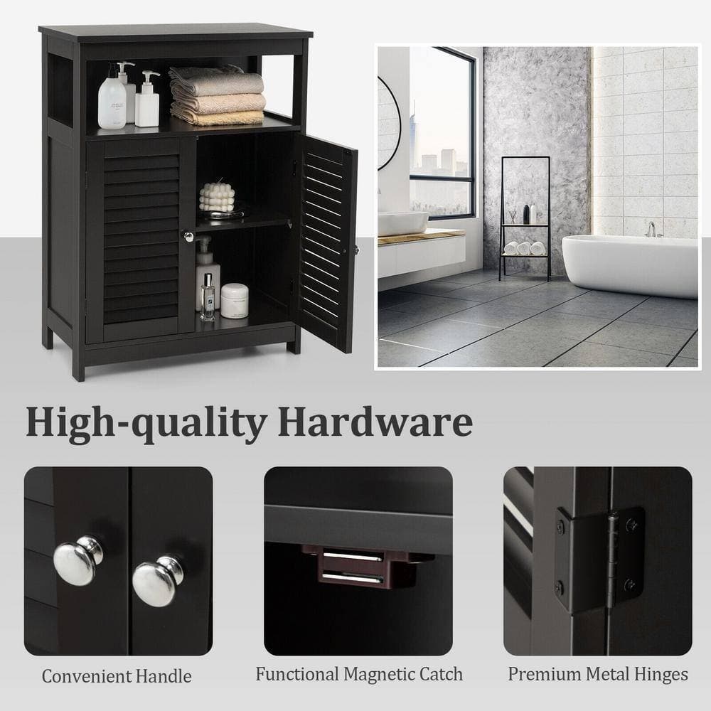 Volenca 24 in. W x 12 in. D x 32 in. H Black Freestanding Bathroom Linen Cabinet with Double Shutter Door (2)