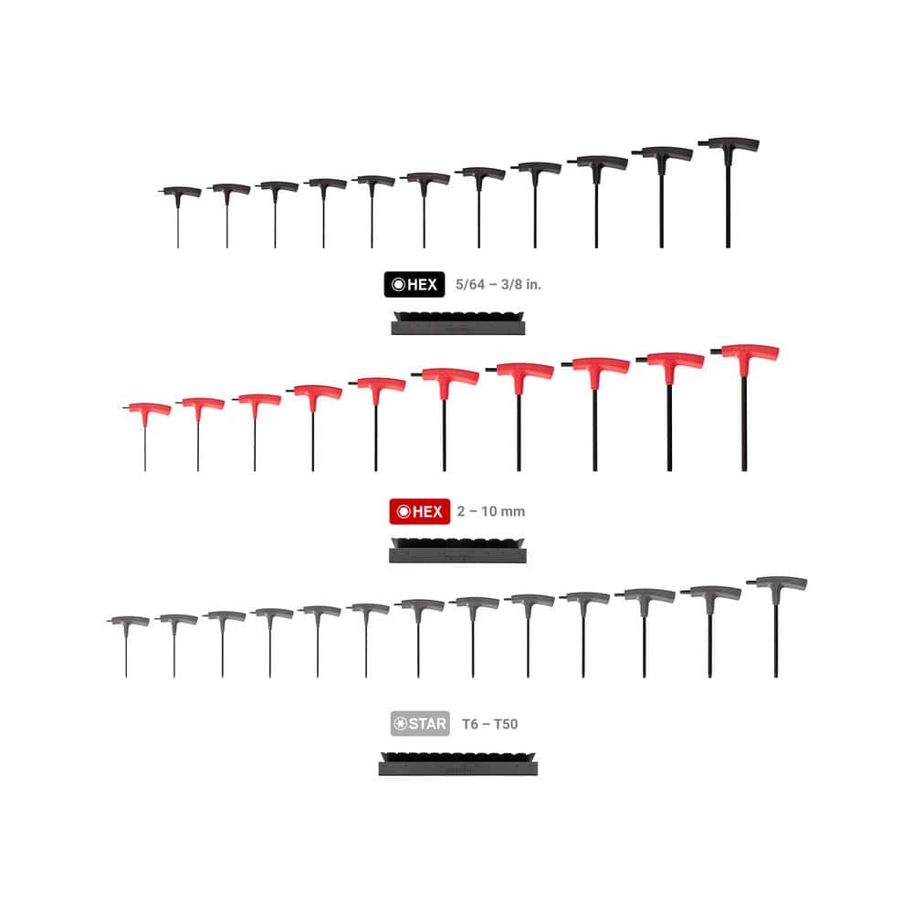 TEKTON Flat End Hex and Star T-Handle Key Set with Stands, 34-Piece (5/64-3/8 in., 2-10 mm, T6-T50) (2)
