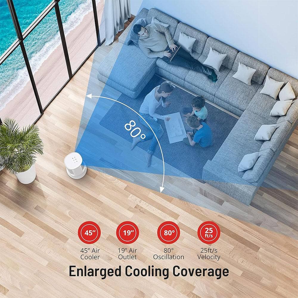 Lukvuzo 4-Speed Cooling Fan, Portable Evaporative Cooler for 25ft/s with 3 Modes, 80° Oscillating & 19" Extra-Long Air Outlet (3)